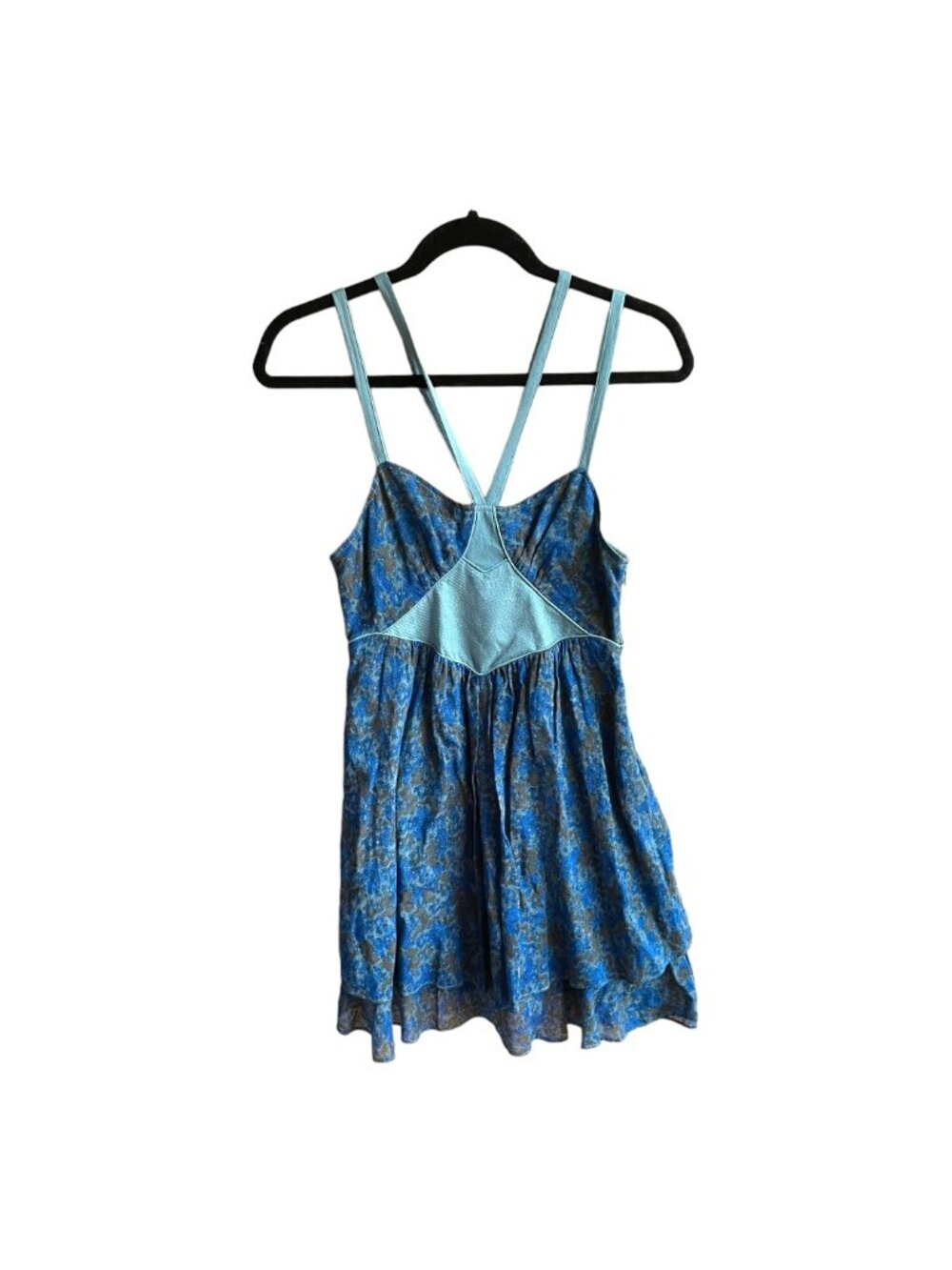 Free People Size 2 Blue Floral Sleeveless Strappy Linen Cotton Tiered Dress